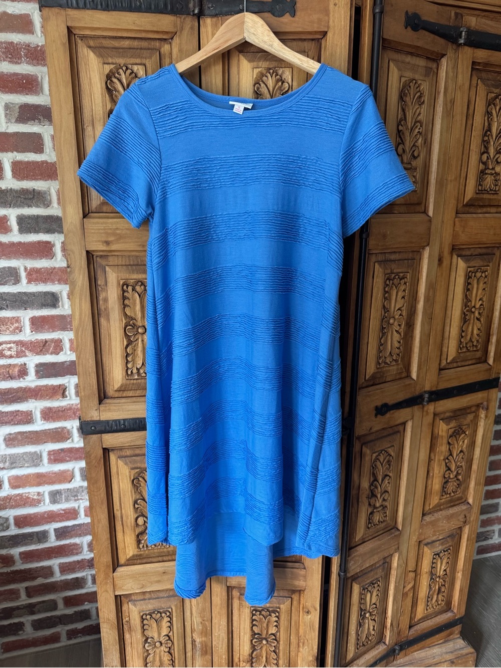 LuLaRoe Bright Blue Short-Sleeve High-Low Dress